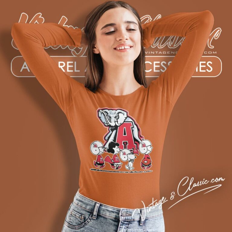 Snoopy And Friends Walking Alabama Crimson Tide Long Sleeve Tee Snoopy And Friends Walking Alabama Crimson Tide Long Sleeve Tee