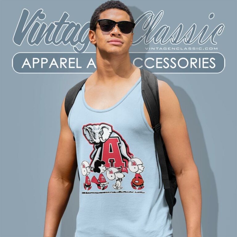 Snoopy And Friends Walking Alabama Crimson Tide Tank Top Racerback Snoopy And Friends Walking Alabama Crimson Tide Tank Top Racerback