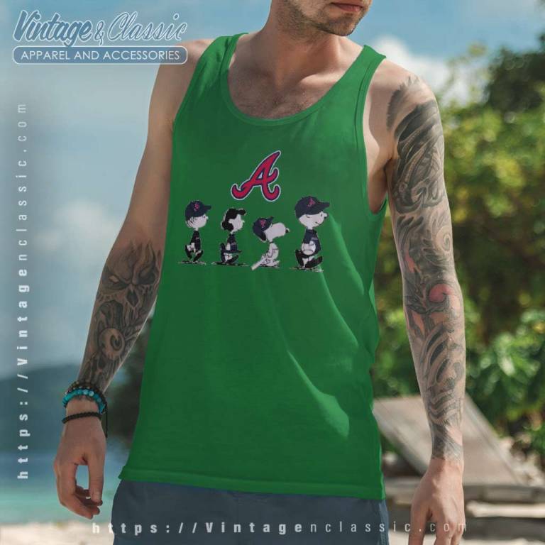 Snoopy And Friends Walking Atlanta Braves Tank Top Racerback Snoopy And Friends Walking Atlanta Braves Tank Top Racerback