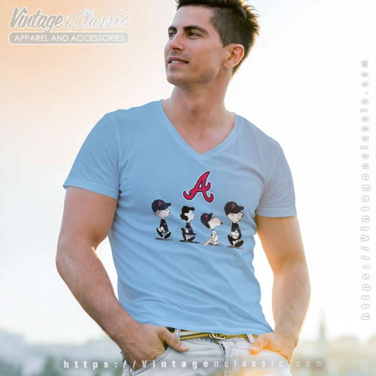 Snoopy And Friends Walking Atlanta Braves V Neck TShirt Snoopy And Friends Walking Atlanta Braves V Neck TShirt