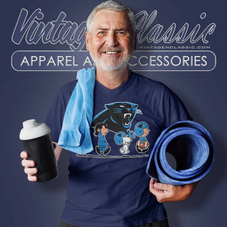 Snoopy And Friends Walking Carolina Panthers V Neck TShirt Snoopy And Friends Walking Carolina Panthers V Neck TShirt