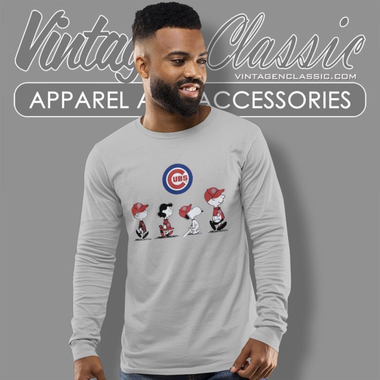 Snoopy And Friends Walking Chicago Cubs Long Sleeve Tee Snoopy And Friends Walking Chicago Cubs Long Sleeve Tee