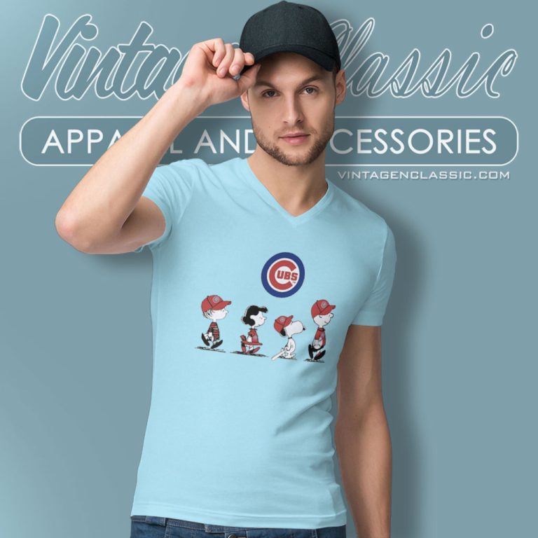 Snoopy And Friends Walking Chicago Cubs V Neck TShirt Snoopy And Friends Walking Chicago Cubs V Neck TShirt