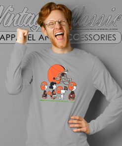 Snoopy And Friends Walking Cleveland Browns Long Sleeve Tee