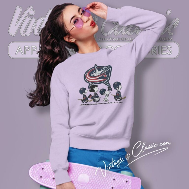 Snoopy And Friends Walking Columbus Blue Jackets Sweatshirt Snoopy And Friends Walking Columbus Blue Jackets Sweatshirt