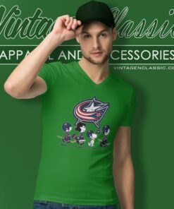 Snoopy And Friends Walking Columbus Blue Jackets Shirt 5 Snoopy And Friends Walking Columbus Blue Jackets V Neck TShirt