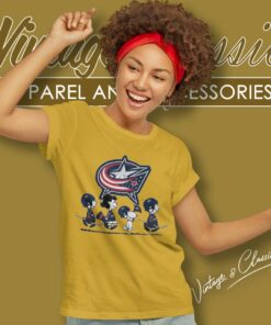 Snoopy And Friends Walking Columbus Blue Jackets Shirt 6 Snoopy And Friends Walking Columbus Blue Jackets Women T Shirt