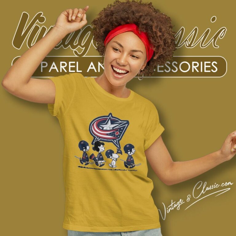 Snoopy And Friends Walking Columbus Blue Jackets Women T Shirt Snoopy And Friends Walking Columbus Blue Jackets Women T Shirt