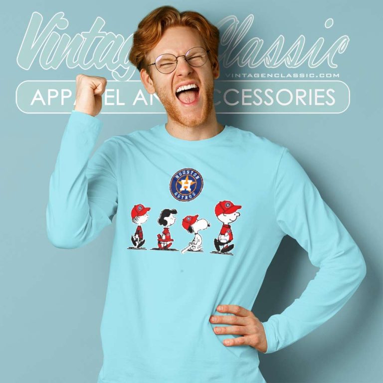 Snoopy And Friends Walking Houston Astros Long Sleeve Tee Snoopy And Friends Walking Houston Astros Long Sleeve Tee