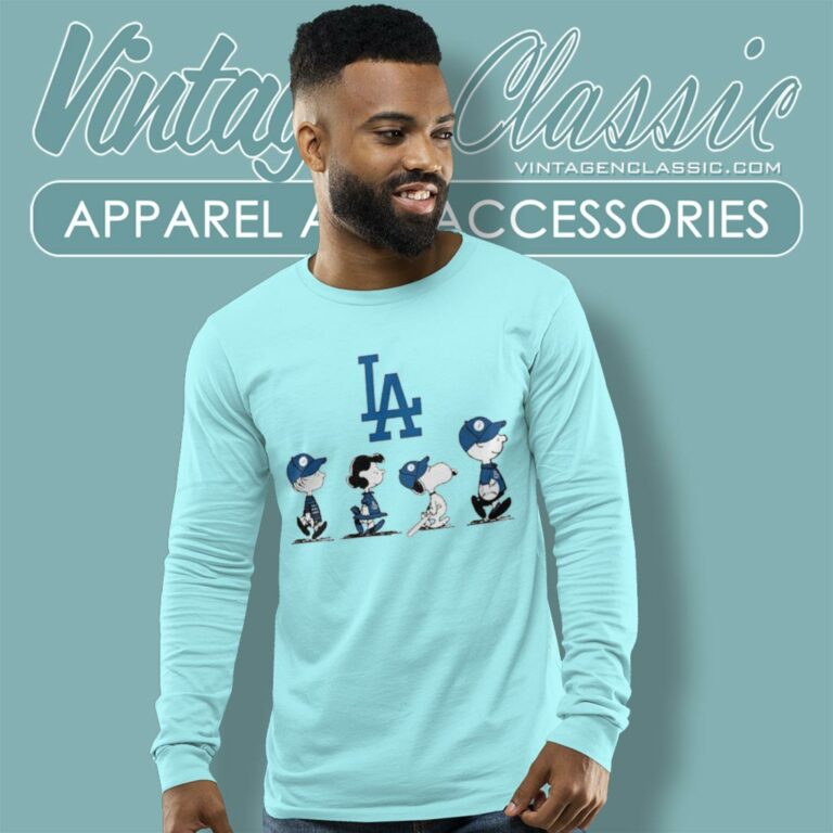 Snoopy And Friends Walking Los Angeles Dodgers Long Sleeve Tee Snoopy And Friends Walking Los Angeles Dodgers Long Sleeve Tee