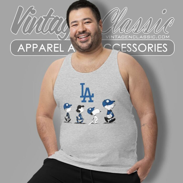 Snoopy And Friends Walking Los Angeles Dodgers Tank Top Racerback Snoopy And Friends Walking Los Angeles Dodgers Tank Top Racerback