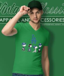 Snoopy And Friends Walking Los Angeles Dodgers V Neck TShirt