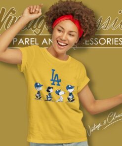 Snoopy And Friends Walking Los Angeles Dodgers Women T Shirt