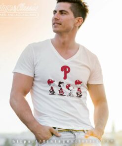 Snoopy And Friends Walking Philadelphia Phillies V Neck TShirt