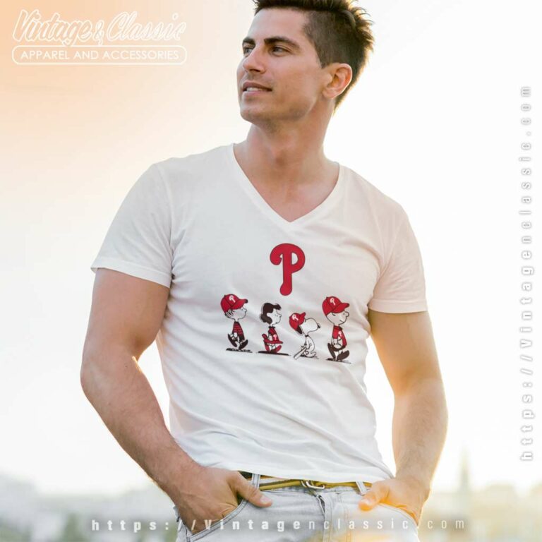 Snoopy And Friends Walking Philadelphia Phillies V Neck TShirt Snoopy And Friends Walking Philadelphia Phillies V Neck TShirt