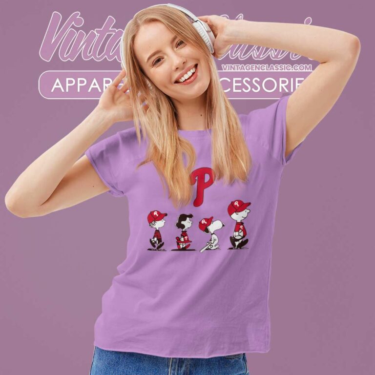 Snoopy And Friends Walking Philadelphia Phillies Women TShirt Snoopy And Friends Walking Philadelphia Phillies Women TShirt