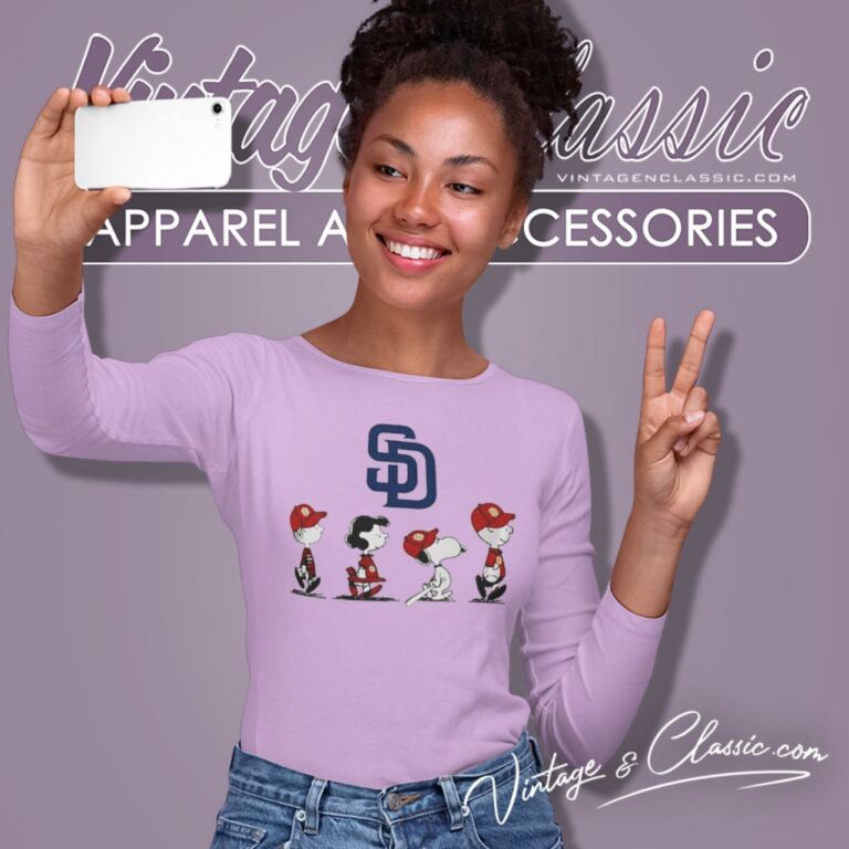 Snoopy And Friends Walking San Diego Padres Long Sleeve Tee Snoopy And Friends Walking San Diego Padres Long Sleeve Tee