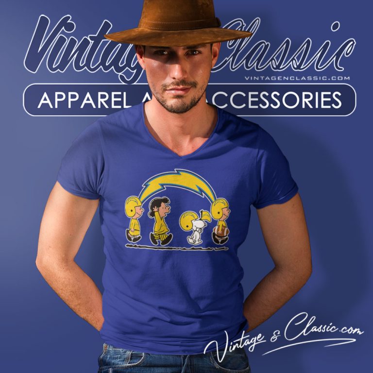 Snoopy And Friends Walking Los Angeles Chargers V Neck TShirt Snoopy And Friends Walking Los Angeles Chargers V Neck TShirt