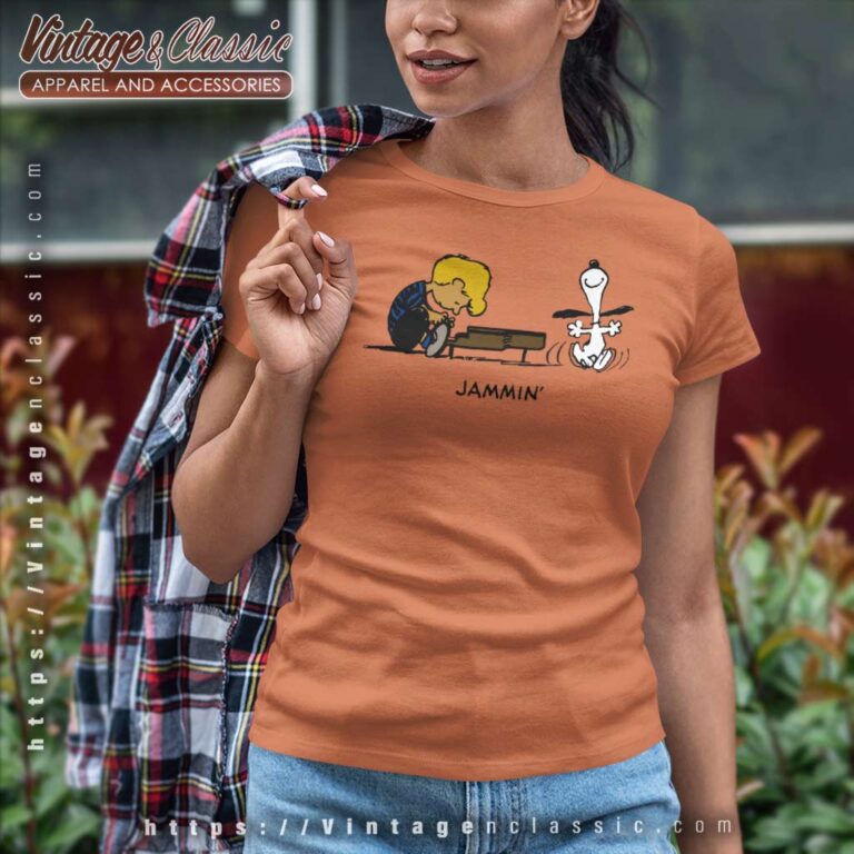 Snoopy And Schroeder Jammin Women TShirt Snoopy And Schroeder Jammin Women TShirt