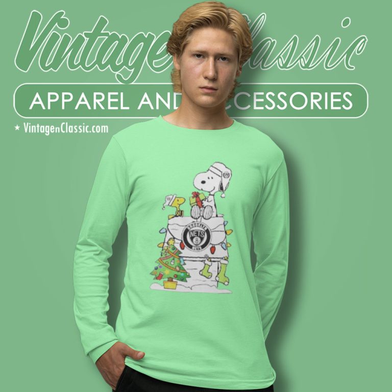 Snoopy And Woodstock Brooklyn Nets Christmas Long Sleeve Tee Snoopy And Woodstock Brooklyn Nets Christmas Long Sleeve Tee