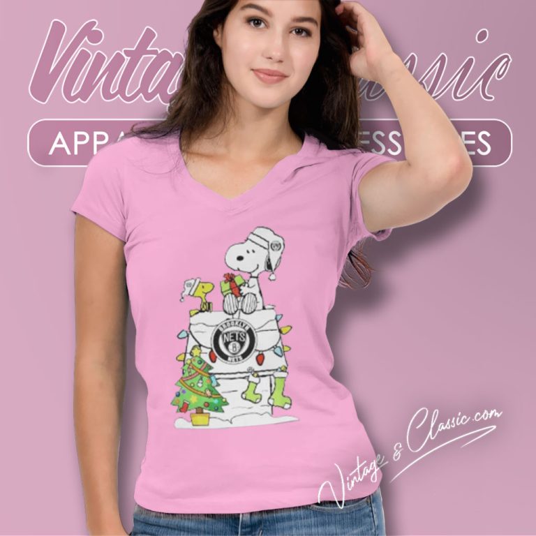 Snoopy And Woodstock Brooklyn Nets Christmas V Neck TShirt Snoopy And Woodstock Brooklyn Nets Christmas V Neck TShirt
