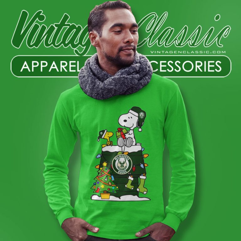 Snoopy And Woodstock Christmas Gift For Fans Milwaukee Bucks Nba Xmas Tree Decorations Long Sleeve Tee Snoopy And Woodstock Christmas Gift For Fans Milwaukee Bucks Nba Xmas Tree Decorations Long Sleeve Tee