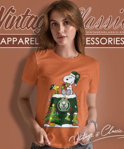 Snoopy And Woodstock Christmas Gift For Fans Milwaukee Bucks Nba Xmas Tree Decorations Women T Shirt