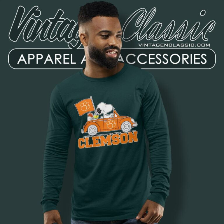 Snoopy And Woodstock Driving Car Clemson Tigers Long Sleeve Tee Snoopy And Woodstock Driving Car Clemson Tigers Long Sleeve Tee