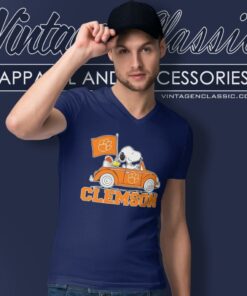 Snoopy And Woodstock Driving Car Clemson Tigers Shirt 5 Snoopy And Woodstock Driving Car Clemson Tigers V Neck TShirt