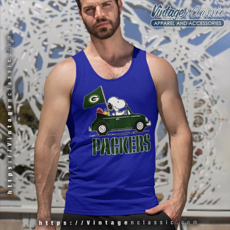 Snoopy And Woodstock Driving Car Green Bay Packers Tank Top Racerback Snoopy And Woodstock Driving Car Green Bay Packers Tank Top Racerback
