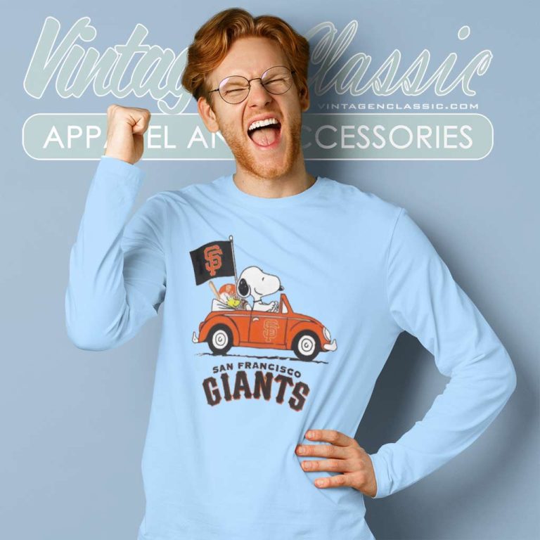 Snoopy And Woodstock Driving Car San Francisco Giants Long Sleeve Tee Snoopy And Woodstock Driving Car San Francisco Giants Long Sleeve Tee