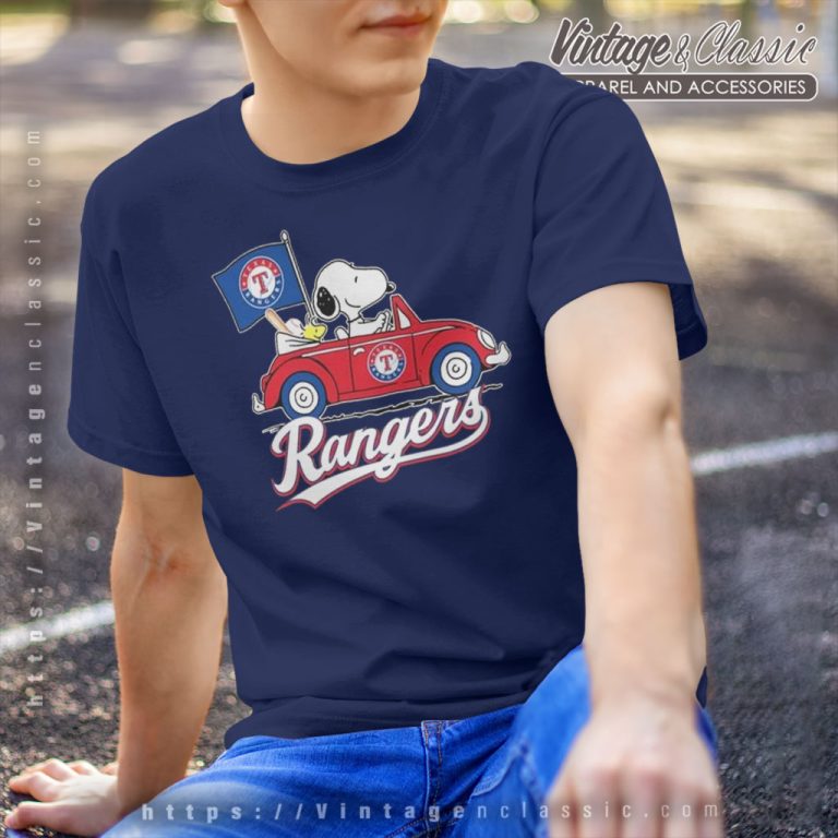 Snoopy And Woodstock Driving Car Texas Rangers T Shirt Snoopy And Woodstock Driving Car Texas Rangers T Shirt