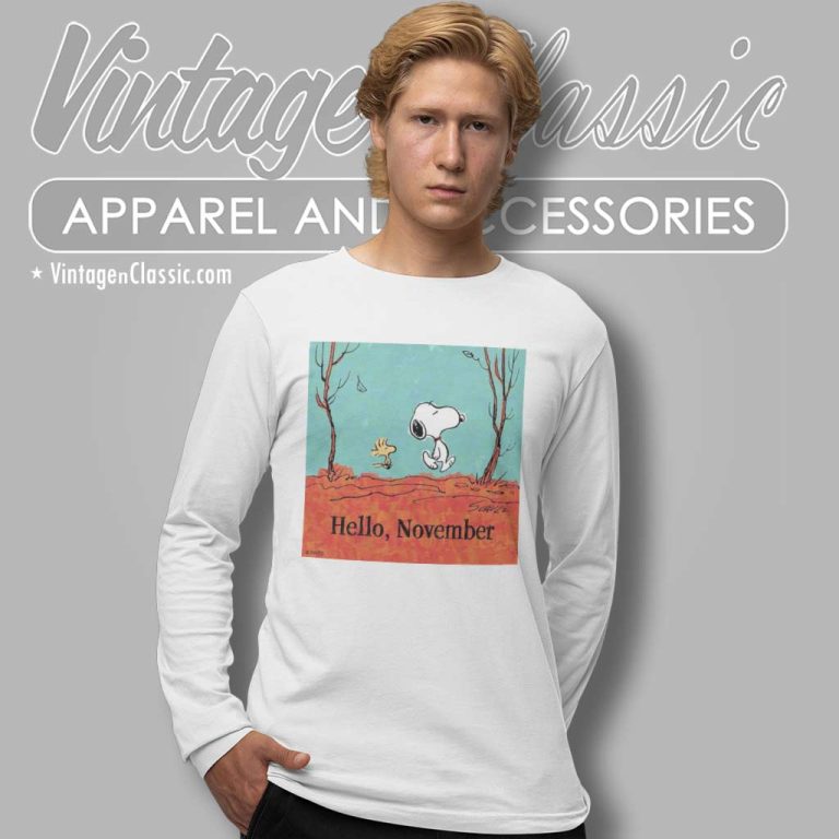 Snoopy And Woodstock Hello November Long Sleeve Tee Snoopy And Woodstock Hello November Long Sleeve Tee