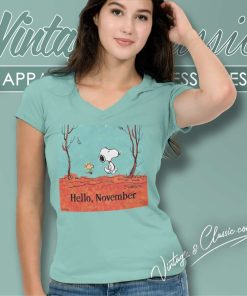 Snoopy And Woodstock Hello November V Neck TShirt