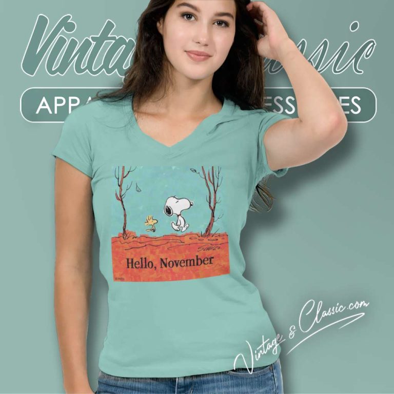 Snoopy And Woodstock Hello November V Neck TShirt Snoopy And Woodstock Hello November V Neck TShirt