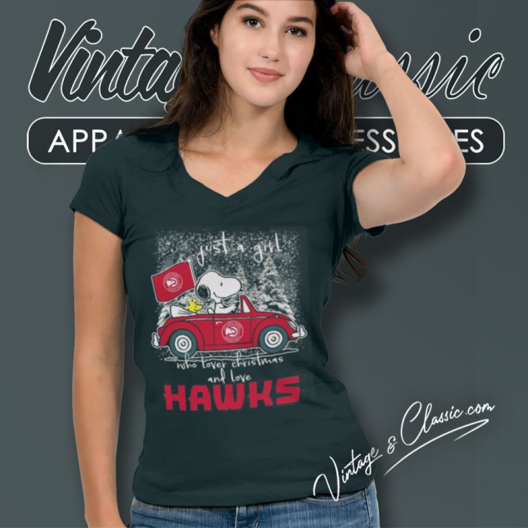 Snoopy And Woodstock Just A Girl Who Lover Christmas And Love Atlanta Hawks V Neck TShirt Snoopy And Woodstock Just A Girl Who Lover Christmas And Love Atlanta Hawks V Neck TShirt