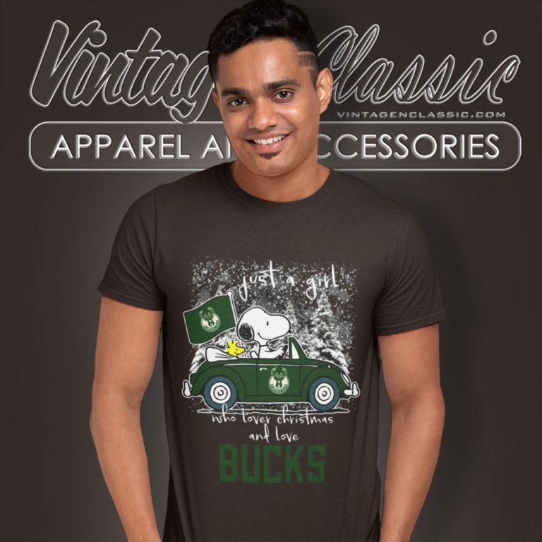 Snoopy And Woodstock Peanuts Just A Girl Who Lover Christmas And Love Milwaukee Bucks T Shirt Snoopy And Woodstock Peanuts Just A Girl Who Lover Christmas And Love Milwaukee Bucks T Shirt
