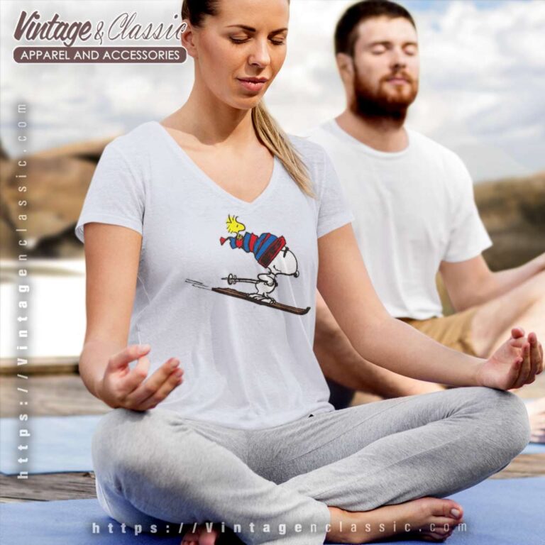 Snoopy And Woodstock Skiing V Neck TShirt Snoopy And Woodstock Skiing V Neck TShirt