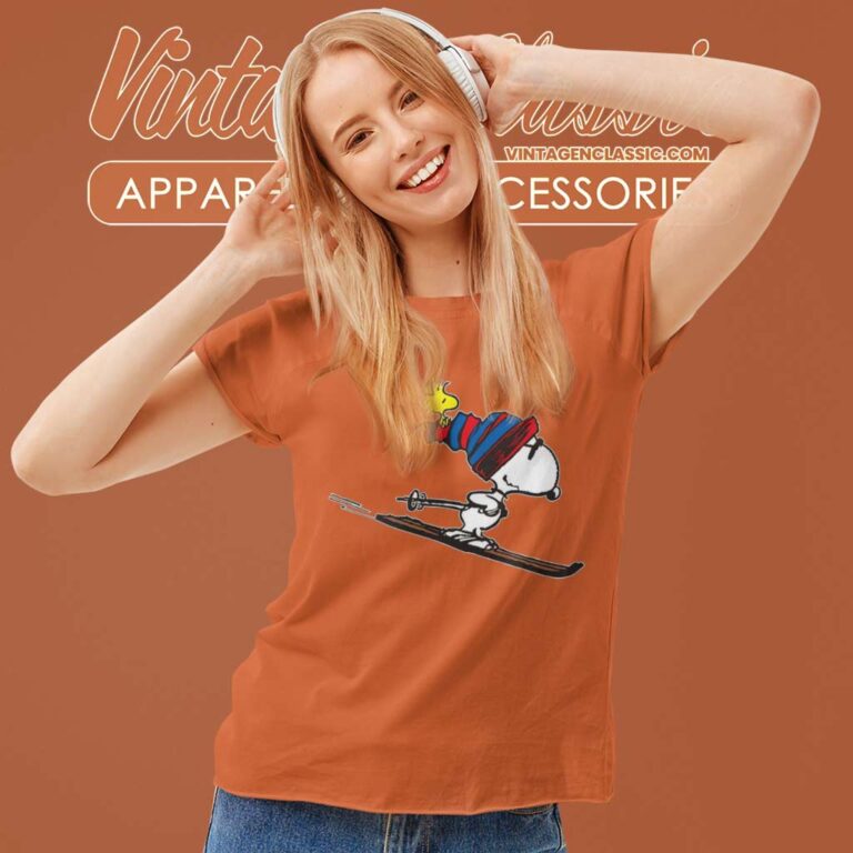 Snoopy And Woodstock Skiing Women TShirt Snoopy And Woodstock Skiing Women TShirt