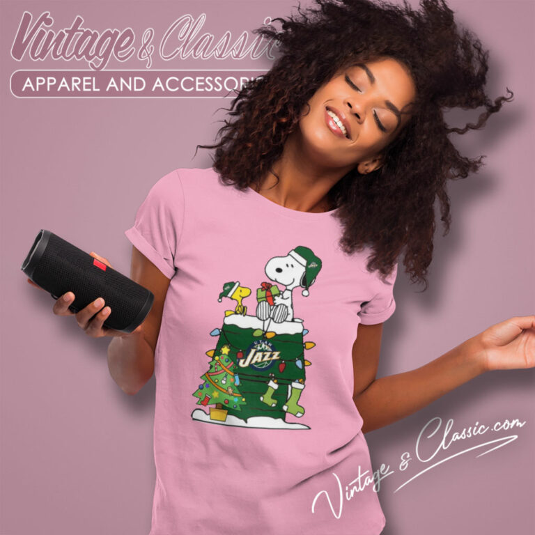 Snoopy And Woodstock Utah Jazz Christmas Women T Shirt Snoopy And Woodstock Utah Jazz Christmas Women T Shirt