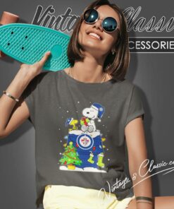 Snoopy And Woodstock Winnipeg Jets Hockey Logo Christmas Women T Shirt