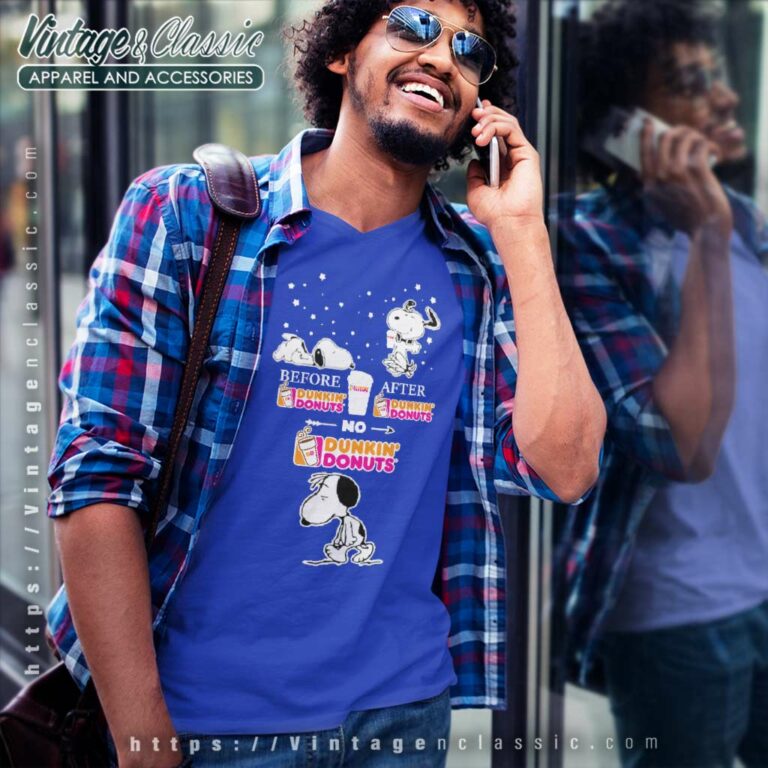 Snoopy Before Dunkin Donuts After No V Neck TShirt Snoopy Before Dunkin Donuts After No V Neck TShirt