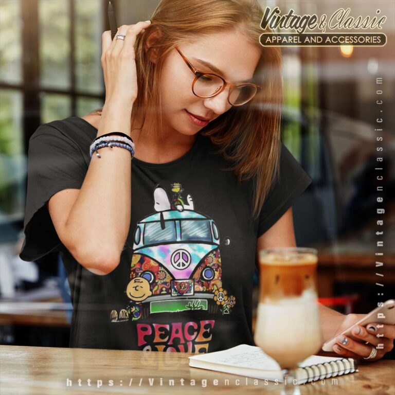 Snoopy Car Peace And Love Hippie Women TShirt Snoopy Car Peace And Love Hippie Women TShirt