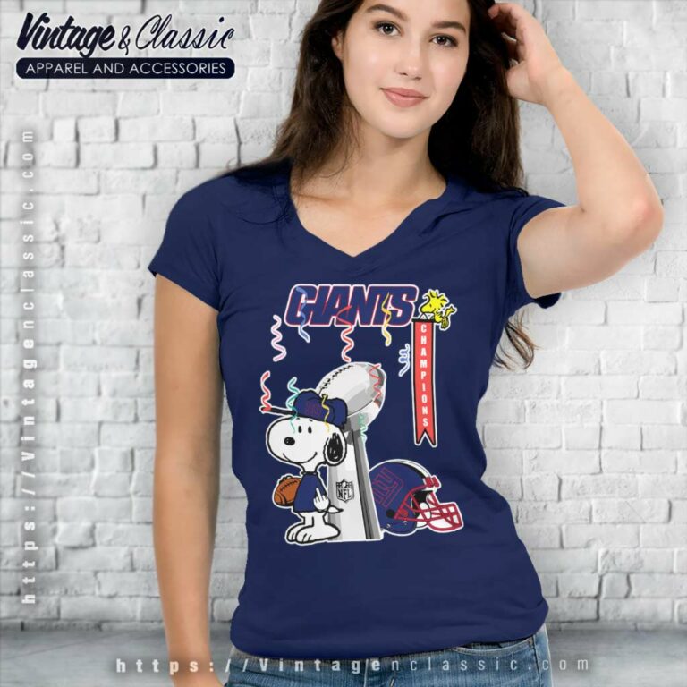 Snoopy Champions New York Giants V Neck TShirt Snoopy Champions New York Giants V Neck TShirt