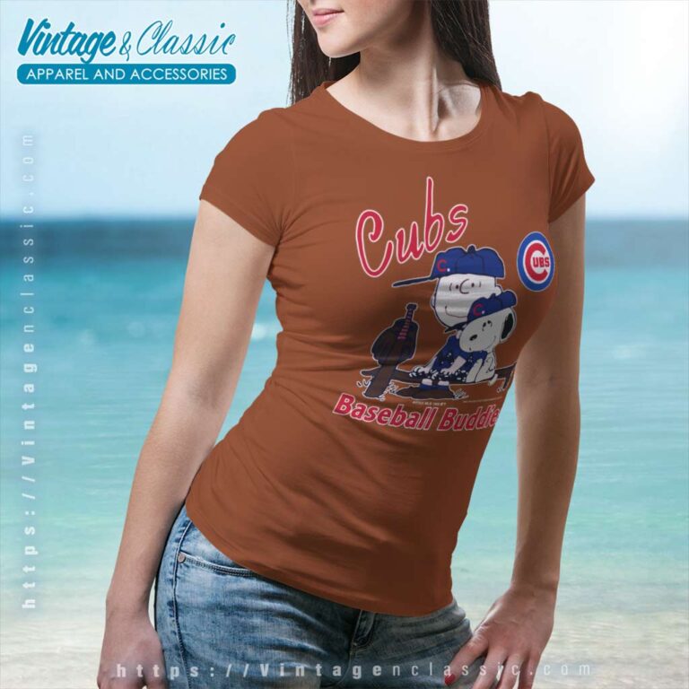 Snoopy Charlie Brown Baseball Buddies Chicago Cubs Women TShirt Snoopy Charlie Brown Baseball Buddies Chicago Cubs Women TShirt