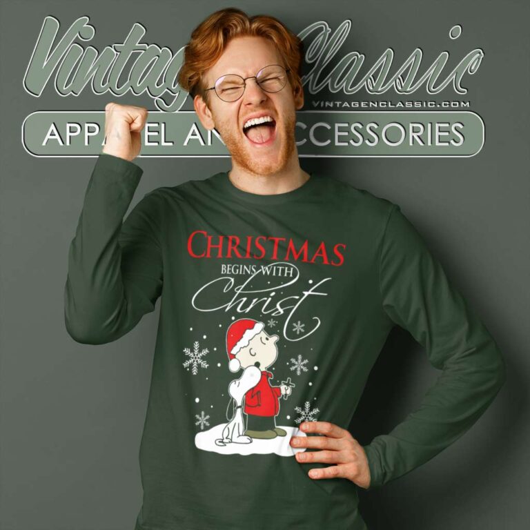Snoopy Charlie Brown Christmas Begins With Christ Long Sleeve Tee Snoopy Charlie Brown Christmas Begins With Christ Long Sleeve Tee