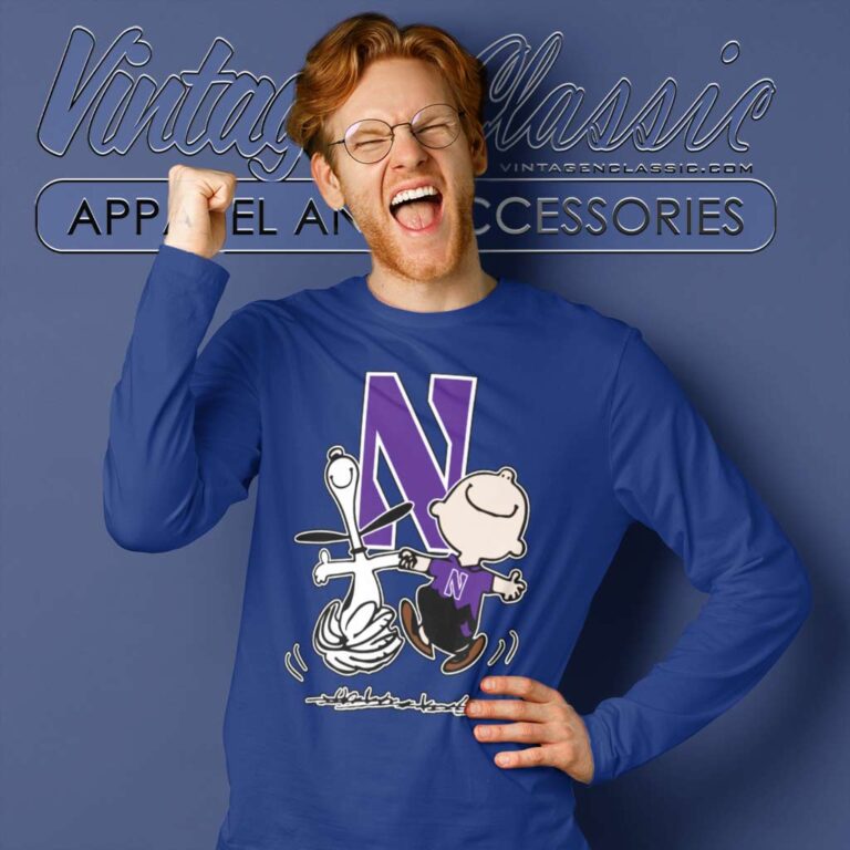 Snoopy Charlie Brown Dancing Northwestern Wildcats Long Sleeve Tee Snoopy Charlie Brown Dancing Northwestern Wildcats Long Sleeve Tee