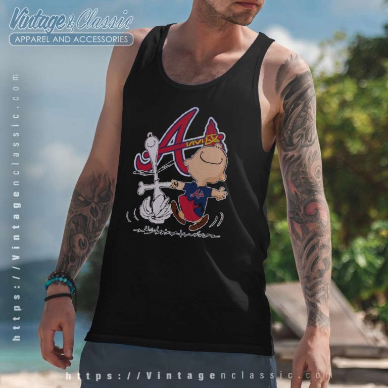 Snoopy Charlie Brown Dancing With Atlanta Braves Tank Top Racerback Snoopy Charlie Brown Dancing With Atlanta Braves Tank Top Racerback
