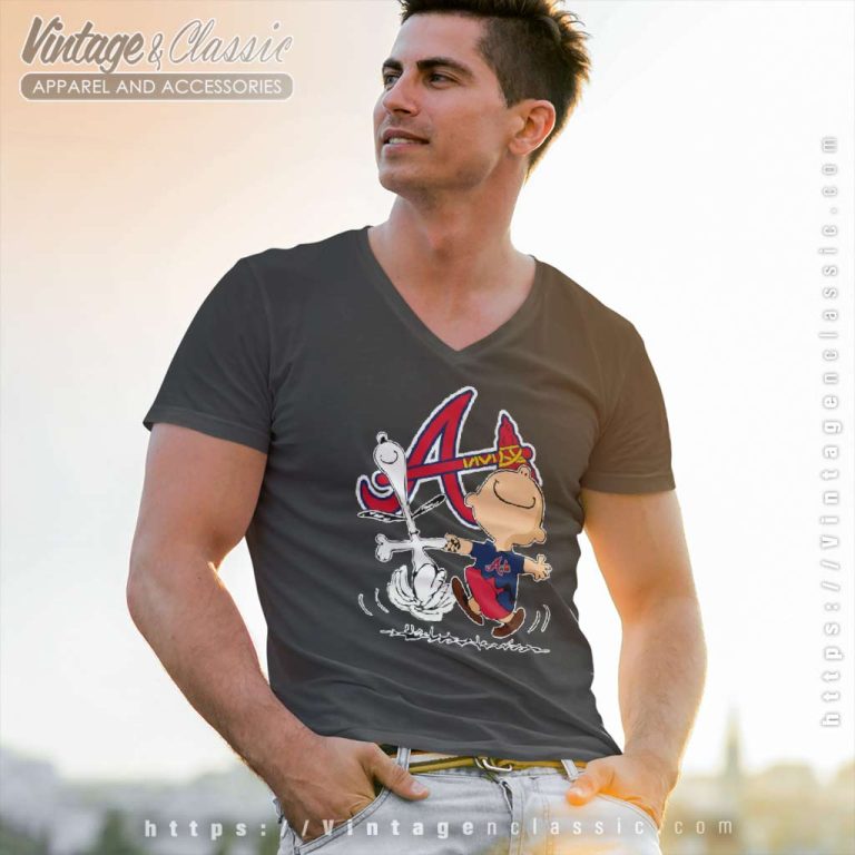 Snoopy Charlie Brown Dancing With Atlanta Braves V Neck TShirt Snoopy Charlie Brown Dancing With Atlanta Braves V Neck TShirt