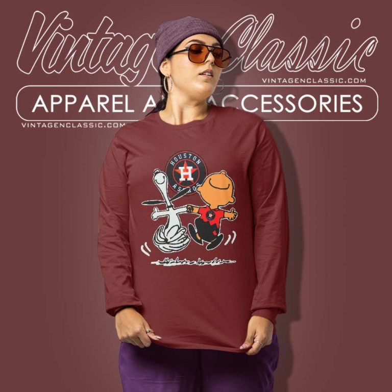 Snoopy Charlie Brown Dancing With Houston Astros Long Sleeve Tee Snoopy Charlie Brown Dancing With Houston Astros Long Sleeve Tee